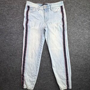 Tommy Hilfiger Tribeca Skinny Jeans Women 6 Light Blue Side Stripe Snap Hem